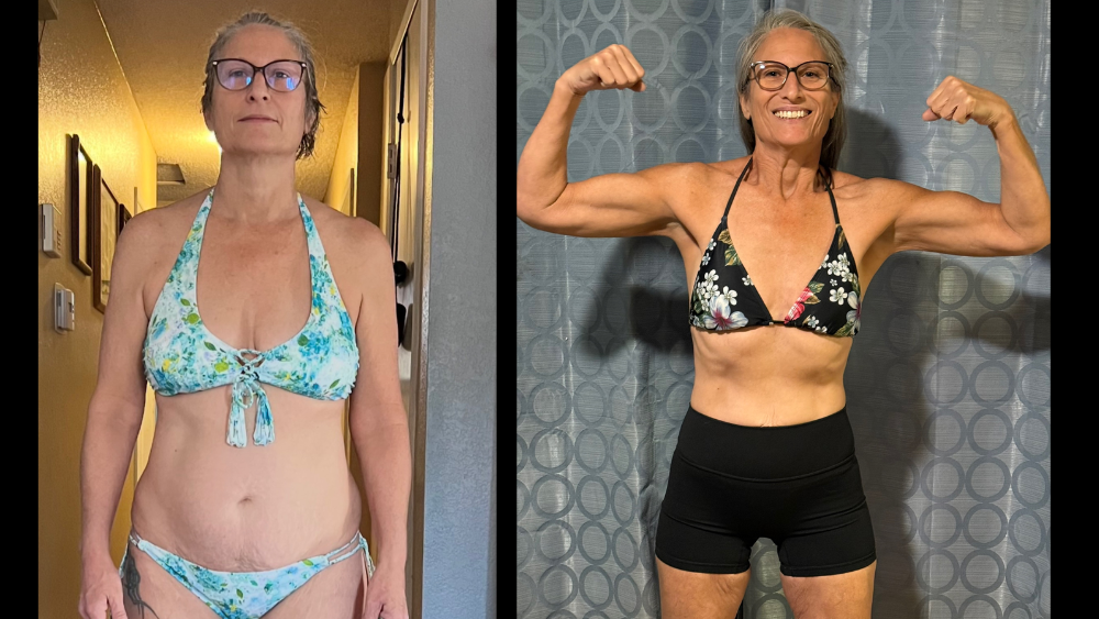 Before and after photo of a female client's successful transformation with a personal trainer in Temecula.