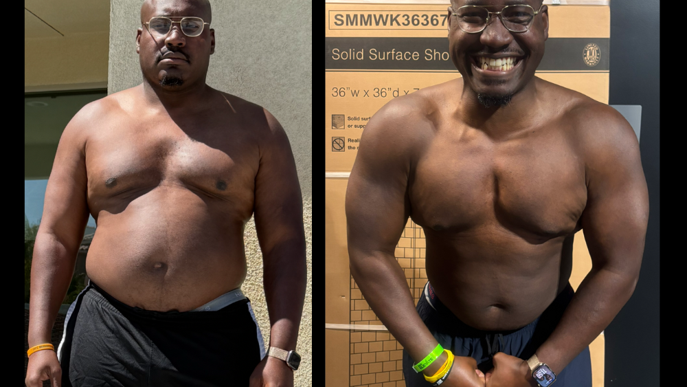 Male client showing increased muscle definition after working with a personal trainer in Murrieta.